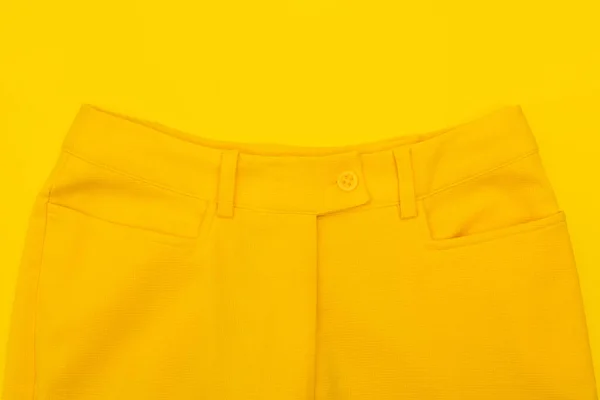 Top View Modern Trousers Pockets Isolated Yellow — Stock Photo, Image