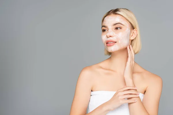 Blonde Woman Facial Mask Looking Away Isolated Grey — Stock Photo, Image