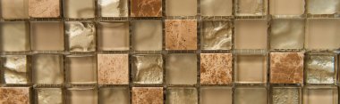 background of small, glass and stone tiles, top view, banner clipart