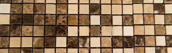 Beige Brown Marble Tiles Background Top View Banner — 스톡 사진