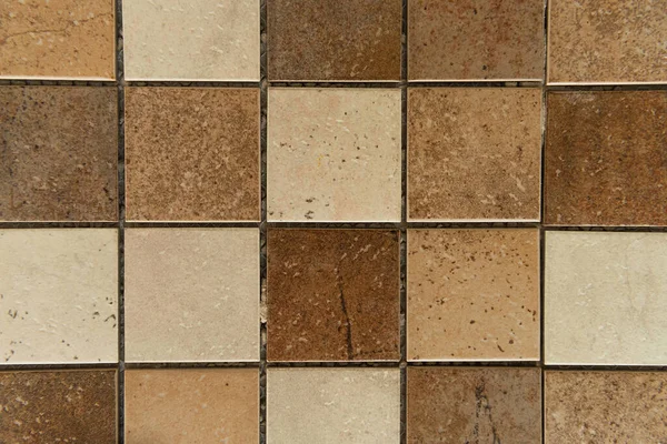 Background Square Ceramic Tiles Brown Beige Stone Imitation Top View — Stock Photo, Image