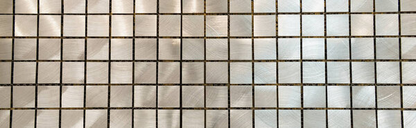 background of nacreous grey tiled surface, top view, banner