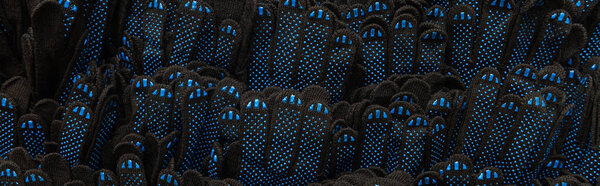 фон идентичный, черно-синие резиновые рабочие перчатки, вид сверху, баннер