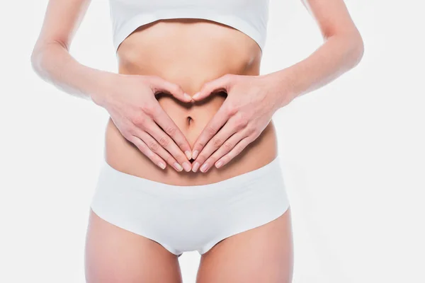 Ausgeschnittene Ansicht Einer Jungen Frau Unterwäsche Die Herzzeichen Der Nähe — Stockfoto