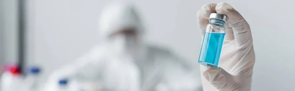 Jar Vaccine Hand Scientist Banner — Stock Photo, Image