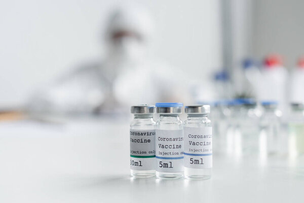 Close up view of coronavirus vaccines in laboratory 