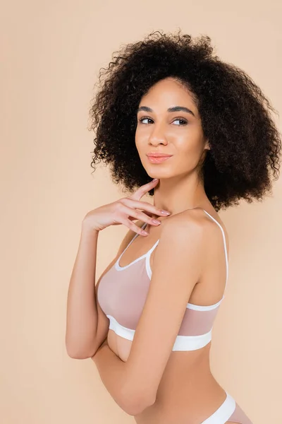 Pretty African American Woman Touching Neck While Looking Away Isolated — Stock Photo, Image