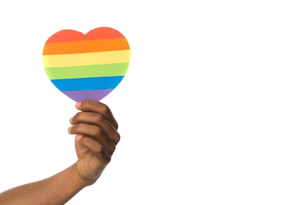 Hand African American Holding Rainbow Colors Paper Heart Isolated White — Stock Photo, Image