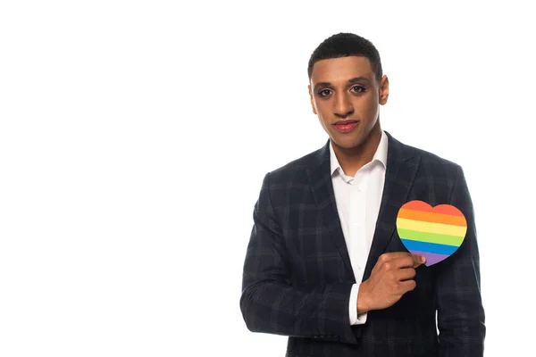 Afrikaans Amerikaans Zakenman Met Make Houden Lgbt Kleuren Papier Hart — Stockfoto