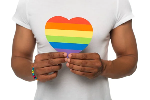 Partial View African American Man Showing Lgbt Colors Paper Heart — Stock Photo, Image