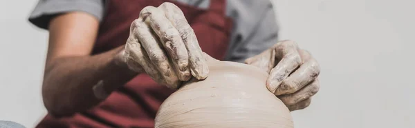 Partial View Young African American Man Sculpting Clay Pot Pottery — Stock Photo, Image