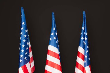 American flags with stars and stripes isolated on black clipart