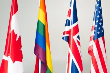 flags of usa, canada, great britain and lgbt isolated on grey