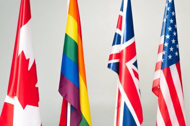flags of usa, canada, great britain and lgbt isolated on grey clipart