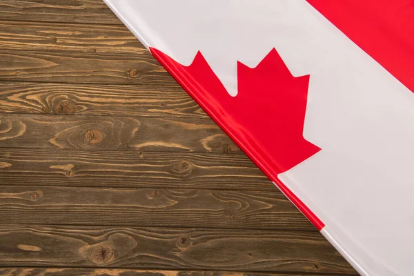 Vista Dall Alto Della Bandiera Canadese Sulla Superficie Legno — Foto Stock