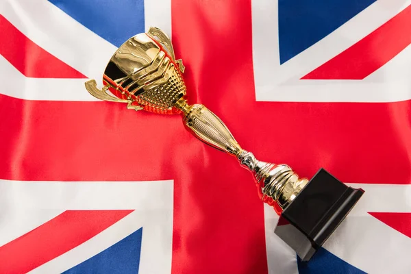 Top View Golden Trophy National Flag United Kingdom Red Cross — Stock Photo, Image