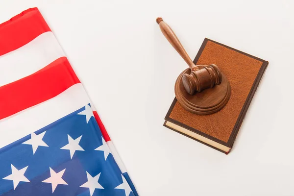 Top View American Flag Books Gavel Isolated White — Stock Photo, Image