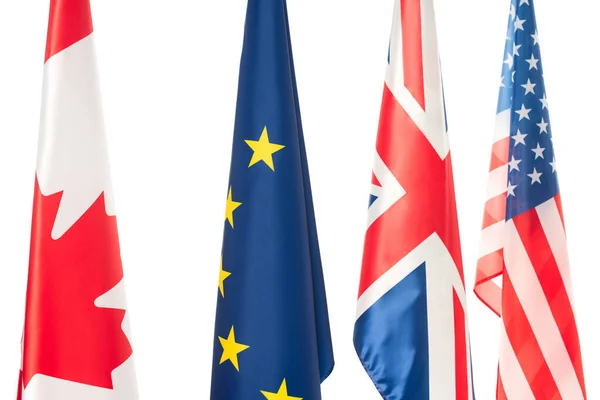 Flags Usa Canada Great Britain European Union Isolated White — Stok fotoğraf