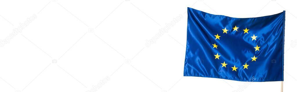 blue european union flag isolated on white, banner