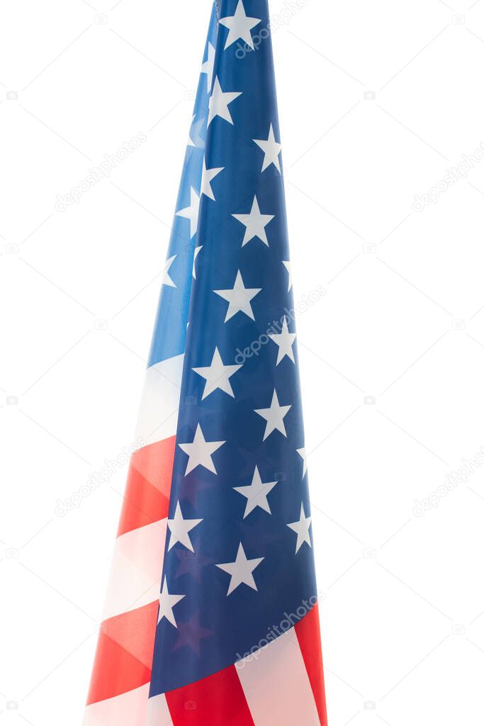 blue and red flag of america with stars and stripes isolated on white