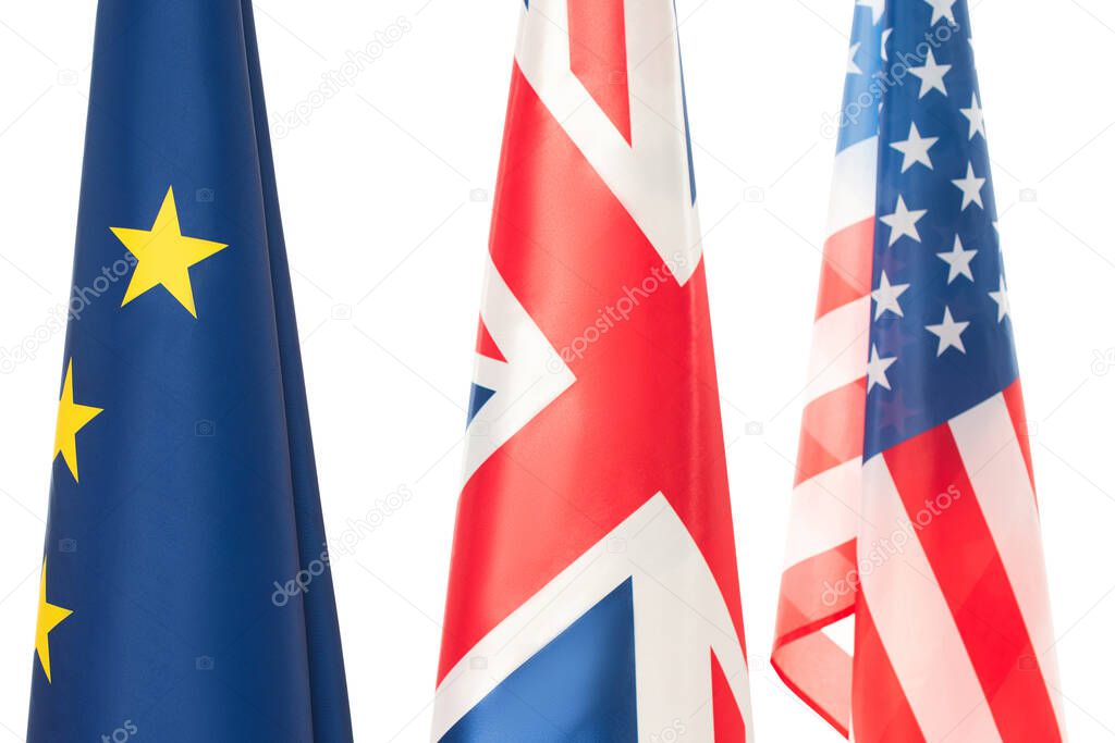 flags of usa, great britain and european union isolated on white