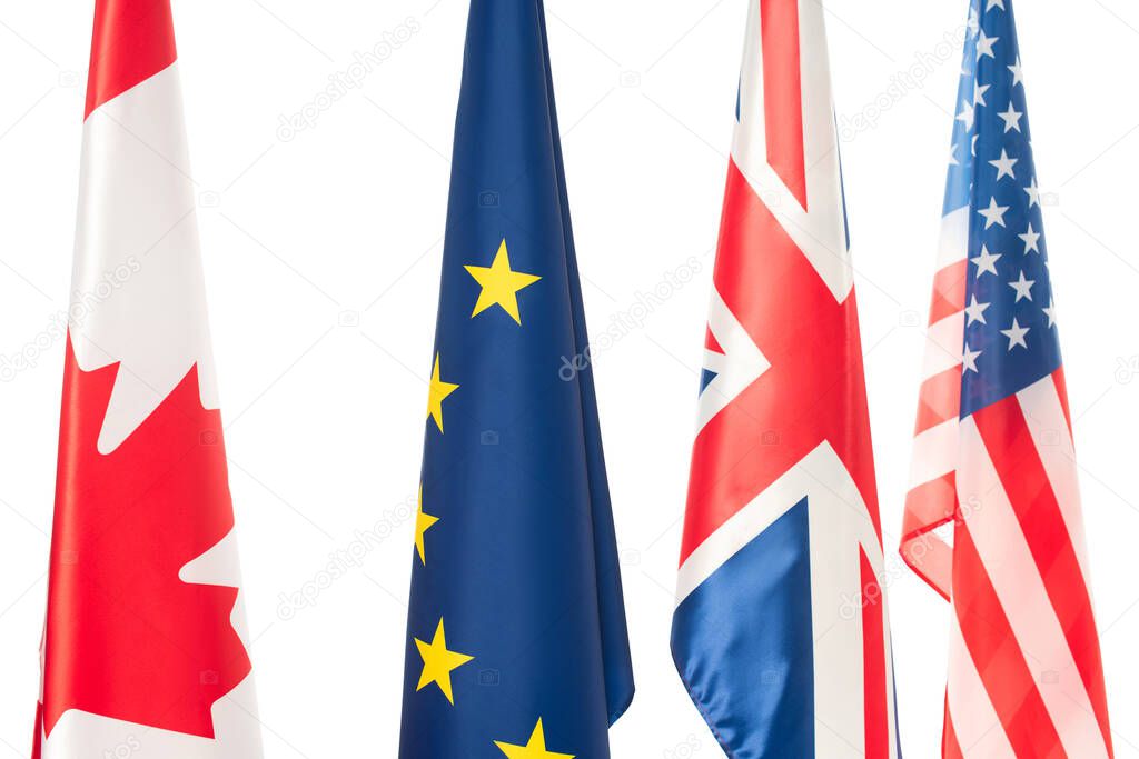 flags of usa, canada, great britain and european union isolated on white