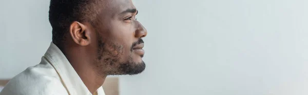 Side View Pensive Young African American Man Looking Away Banner — Stock Photo, Image