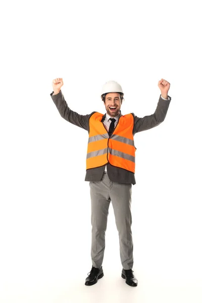 Excited Engineer Safety Vest Showing Yes Gesture White Background — Stock Photo, Image