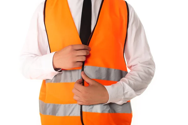 Cropped View Engineer Wearing Safety Vest Isolated White — Stock Photo, Image