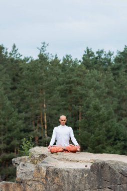 Budist, Lotus 'ta meditasyon yapıyor. Açık havada gözleri kapalı poz veriyor.