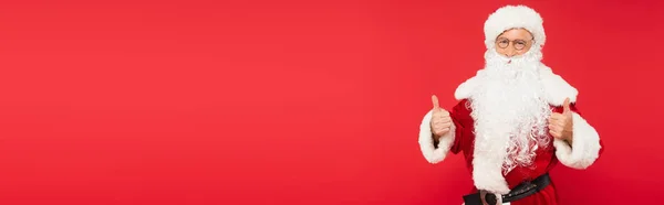 Weihnachtsmann Mit Brille Daumen Hoch Und Rotes Banner — Stockfoto