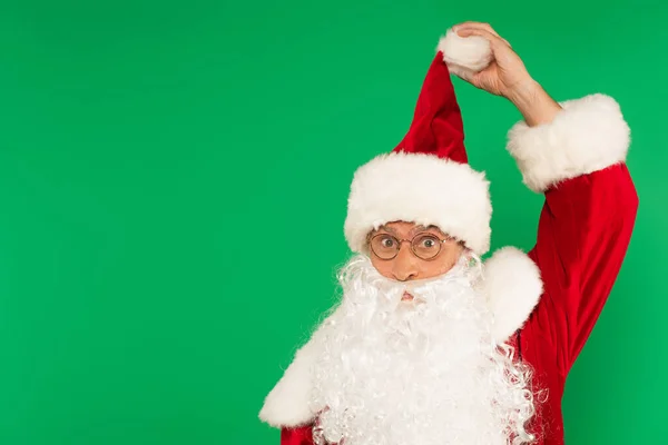 Santa Claus Barbudo Gafas Con Sombrero Aislado Verde — Foto de Stock