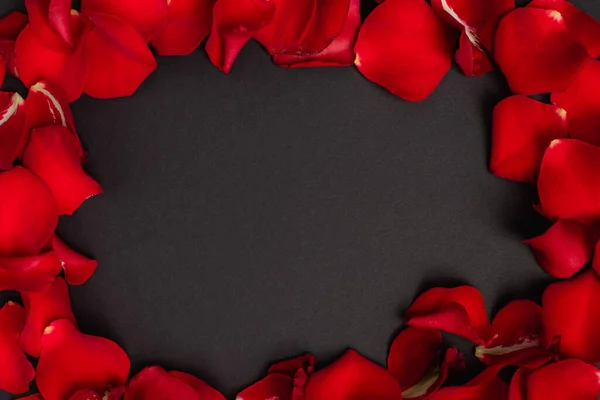 Вид сверху лепестков роз, изолированных на черном — стоковое фото