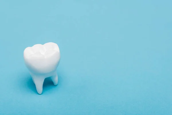 Vista de perto do modelo de dente branco no fundo azul — Fotografia de Stock