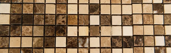 Beige and brown marble tiles background, top view, banner — Stock Photo