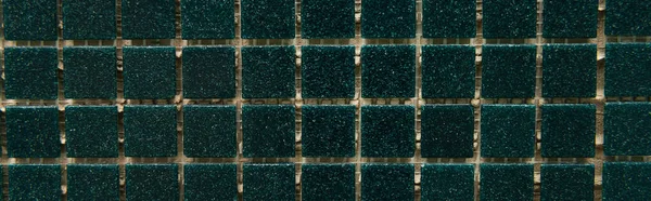 Background of dark green tiled surface, top view, banner — Stock Photo