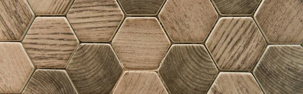 Hexagon tiles, with wood surface imitation, banner — Stock Photo