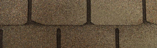 Tuiles de toiture bitumineuses grises avec surface rugueuse, vue de dessus, bannière — Photo de stock