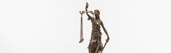 Bronze statuette of justice isolated on white, banner — Stock Photo