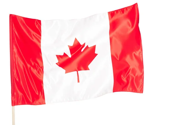 Canadian flag with red maple leaf isolated on black — Stock Photo