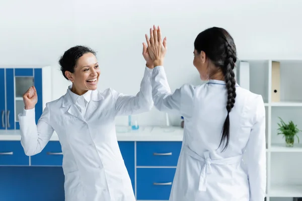 Medico afroamericano che dà il cinque al collega in clinica — Foto stock