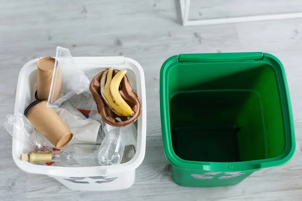 Top view of trash in can at home — Stock Photo