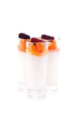 Jöleli muhallebi ve meyve kokteyli. 