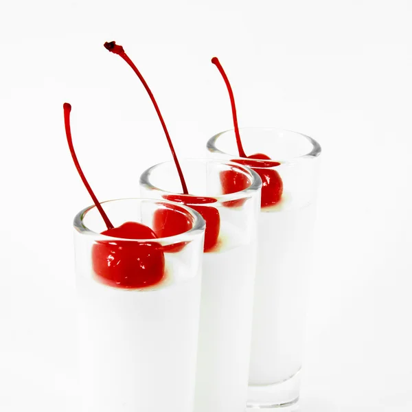 Jelly Pudding with Red Cherry. — Stock Photo, Image