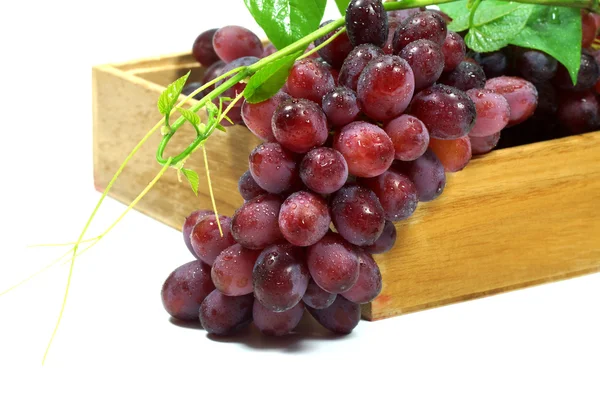 Red grape in wood box on white background. — Stock Photo, Image