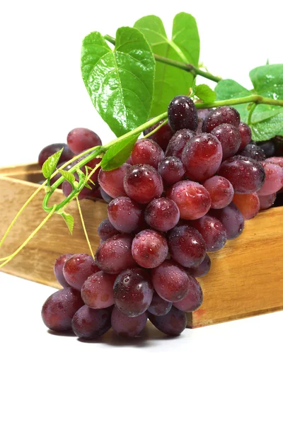 Red grape in wood box on white background. — Stock Photo, Image