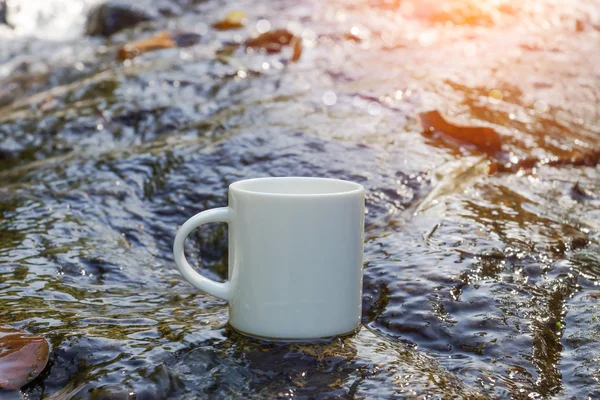 Refreshments and coffee on the rocks at the waterfalls. — Stock Photo, Image
