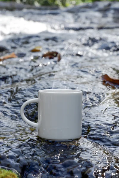 Refreshments and coffee on the rocks at the waterfalls. — Stock Photo, Image