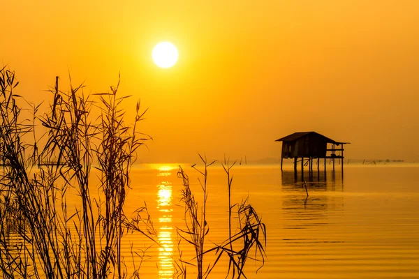Coucher de soleil au bord du lac — Photo