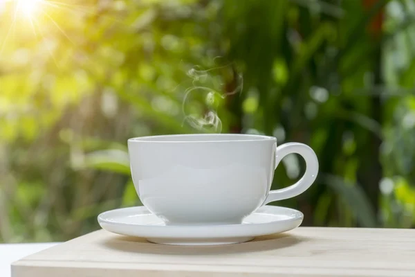 White coffee cup in the morning. — Stock Photo, Image